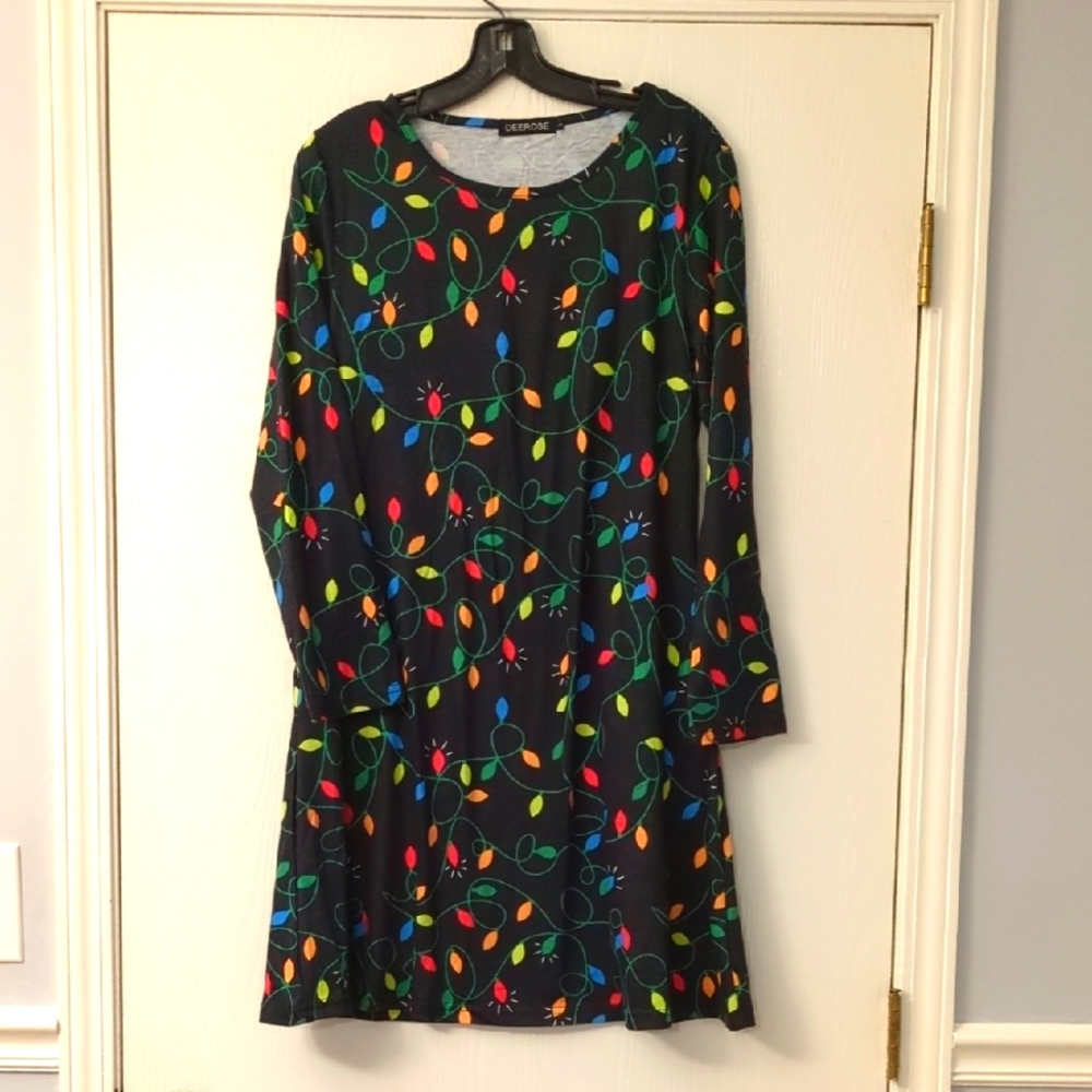 Christmas Lights Dress.  Black Dress with Colorful Lights Pattern